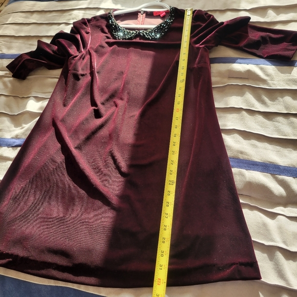 Betsey Johnson Velour Jeweled Neckline Dress in Burgundy - Picture 11 of 11